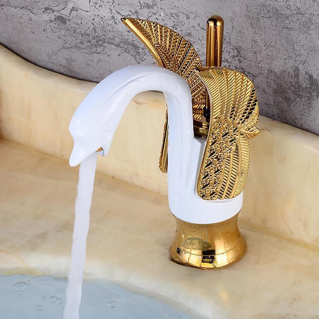 Golden Swan Bathroom Basin Faucet Bathtub Faucet New Design Swan Faucet Copper Gold Faucet Hot and Cold Faucet