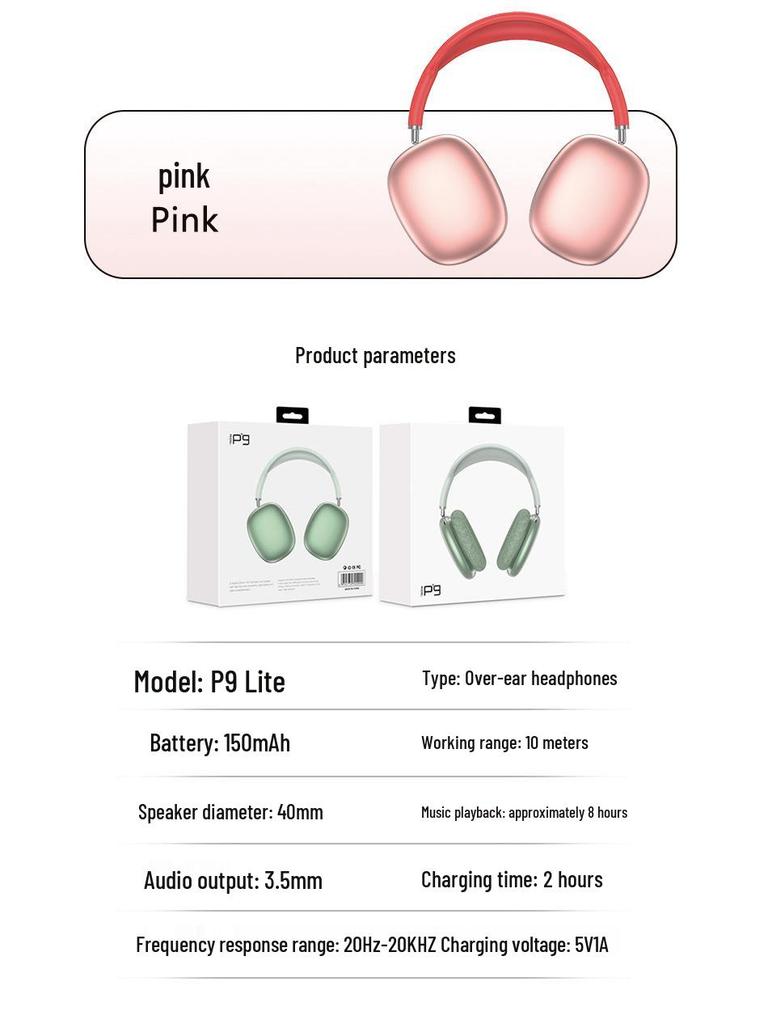 P9AirMax True Wireless Bluetooth Over-Ear Headphones with Heavy Bass and Type-C Charging