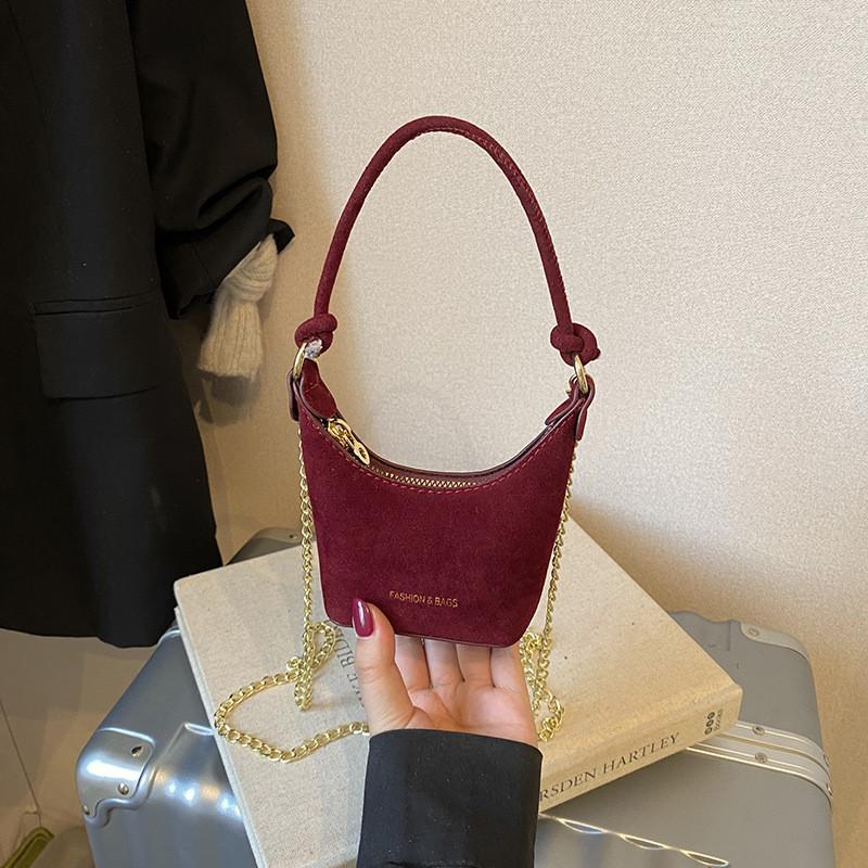 Frosted Retro Children Velvet Bucket Bag With Solid Color Design For Daily Style