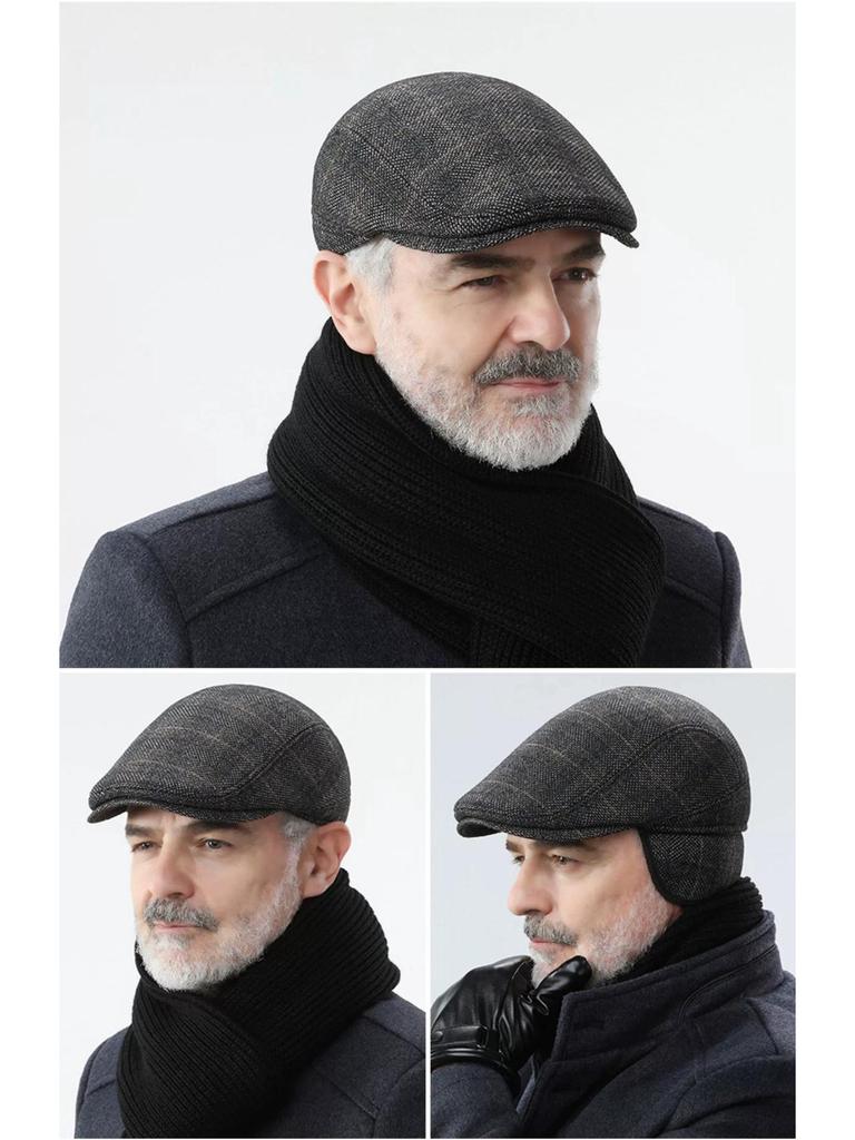 Retro krata beret z ochroną uszu dla mężczyzn w średnim i starszym wieku