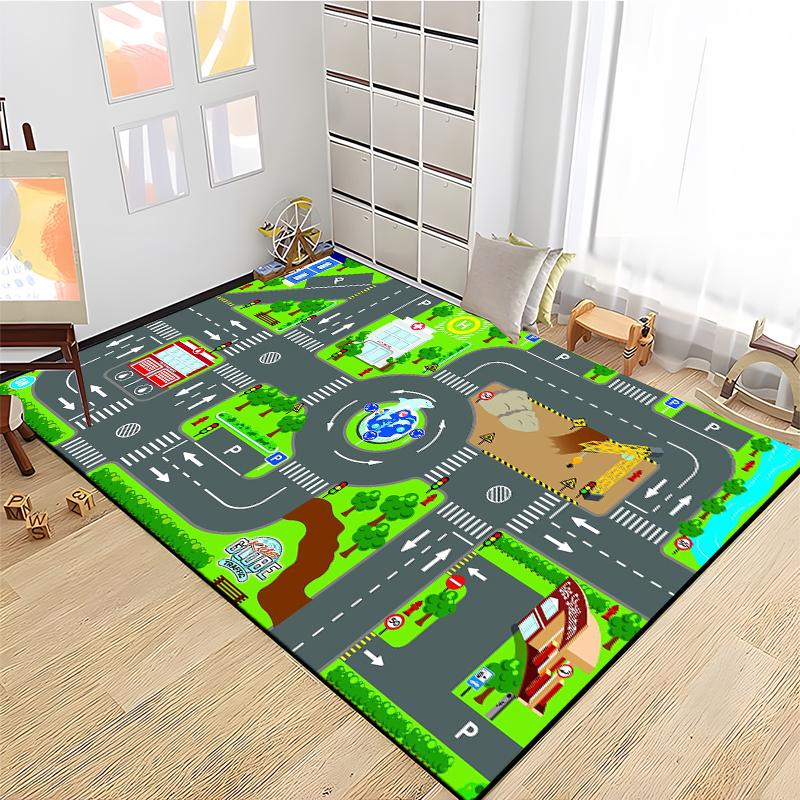 Child Road Traffic Carpet Cartoon Car Toys Area Rug for Boys Girls City Life Educational Rugs Baby Room Bedroom Nursery Play Mat