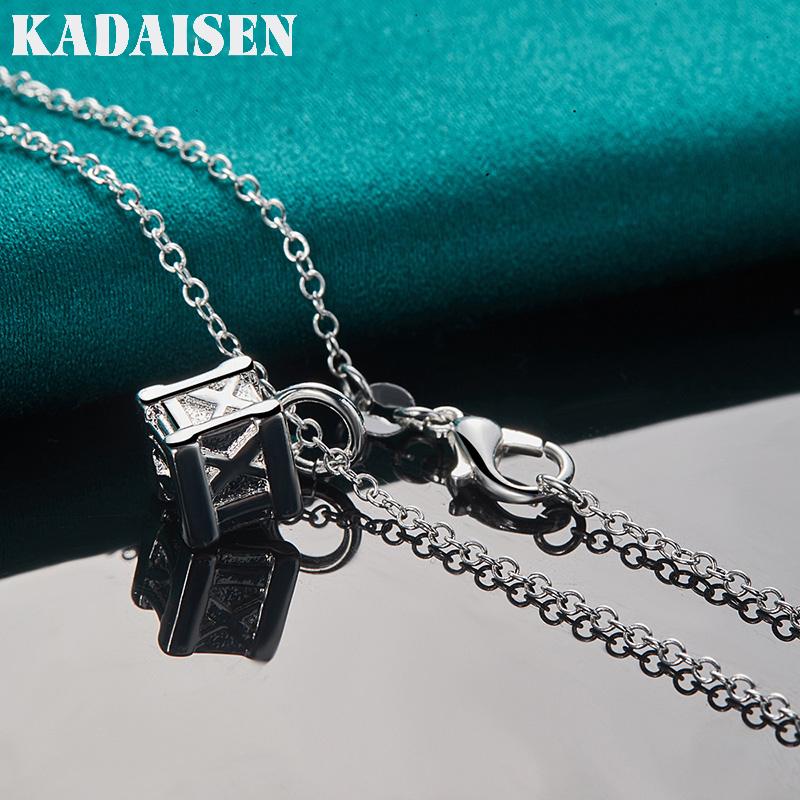 Fine 925 Sterling Silver Roman Square 16-30 Inch Pendant Necklace for Women Wedding Party Fashion Charm Jewelry