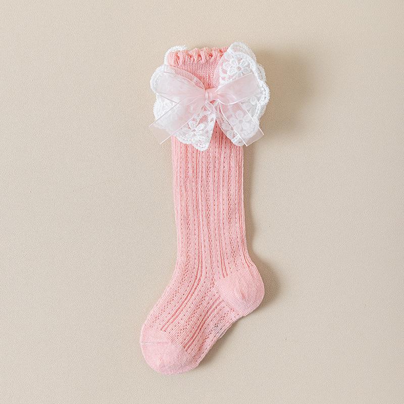 Cute Lace Bow Baby Girl Stockings Spring Summer Mesh Breathable Calf Socks Korean Kids Cotton Thin Middle Tube Socks