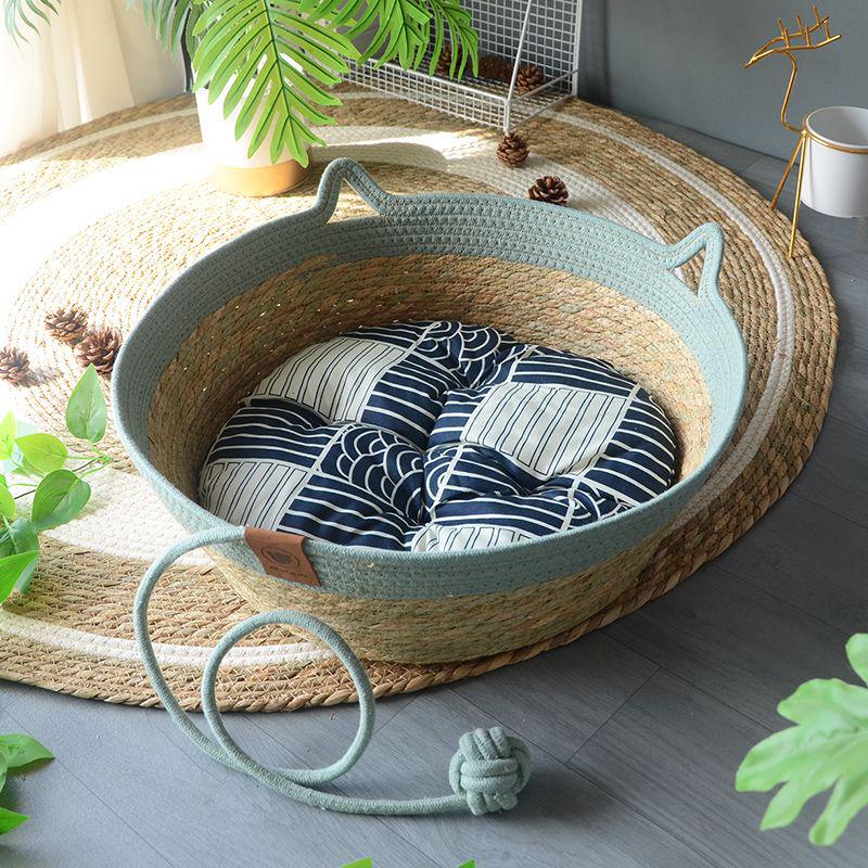 Rattan Woven Cat Bed: All-Season Winter Warm Nest for Pets