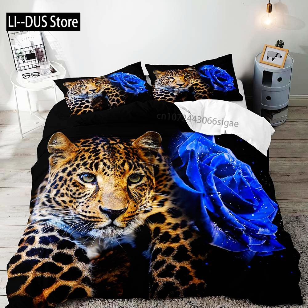 Tiger Bedding Set Duvet Cover Queen, Wildlife Animal Comforter Quilt Cover, Romantic Gifts for Him Men Boyfriend 2 Pillow Shams