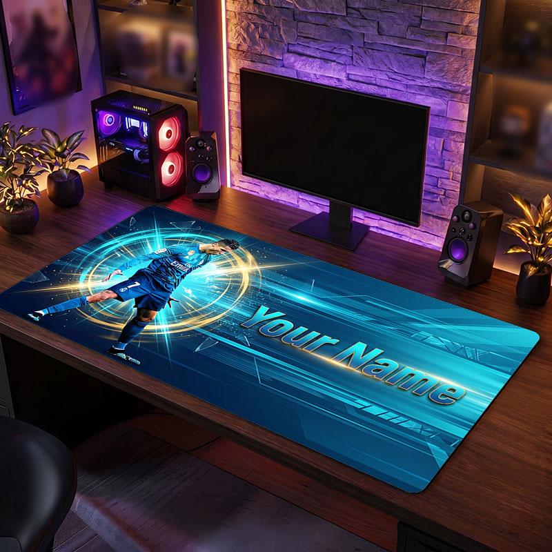 Tappetino Mouse Grande Personalizzato Cristiano Ronaldo, Stampa Testo Nome Personalizzato, Tappetino Scrivania Antiscivolo Logo Calcio Regalo Gaming