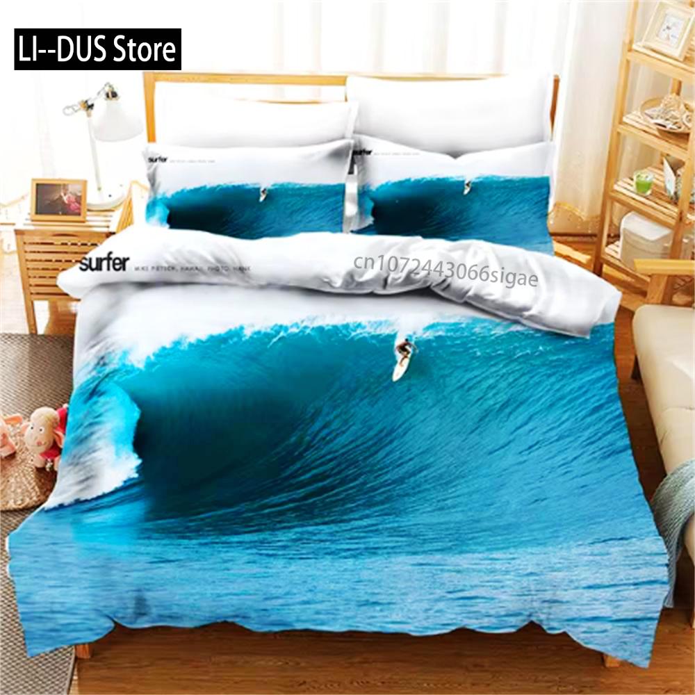 Nyári Szörf Tengerparti Vakáció Paplanhuzat Kék Víz Paplan Ágynemű Szett Felnőtteknek Queen Méret 3d Paplan Ágyszett Ágynemű Ágy