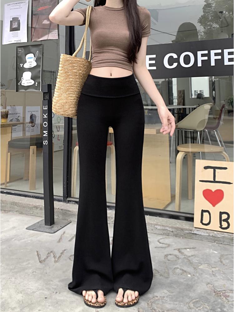 2026 Gray High-Waisted Micro-Flare Slimming Elastic Drape Casual Pants L