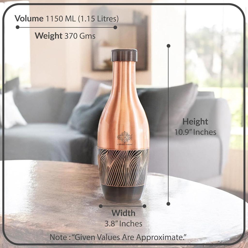 Copper Zebra Embossed Designer Bedroom Bottle – 1150 ML | Antique Finish Ayurvedic Water Jar with Leak-Proof Cap for Home, Office & Gifting