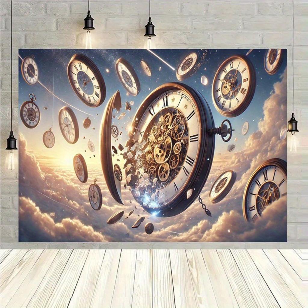 2D Plane 1 Piece Broken Time and Flying Clock Background Fabric Suitable for Rooms