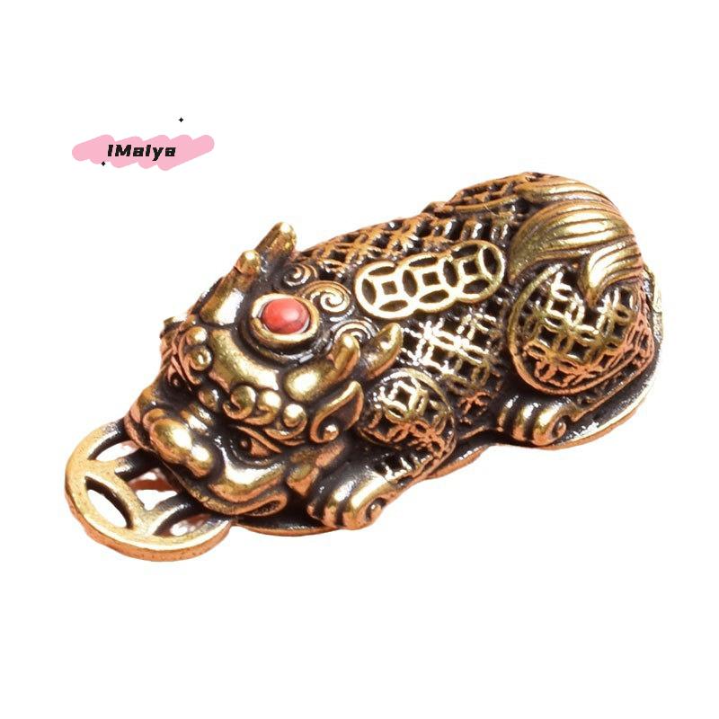 M-Brass Animal Pixiu Coin Charms Pendant Statue Ornament Chinese Miniature Figurines Home Office Tabletop Decoration Ornament