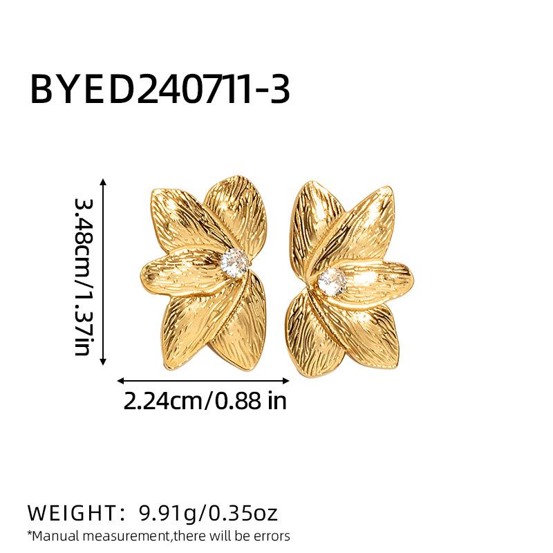 

Hot-selling Waterproof Stainless Steel Flower Gold Color Big Stud Earrings Metal High Quality Fashion Statement Zircon Women