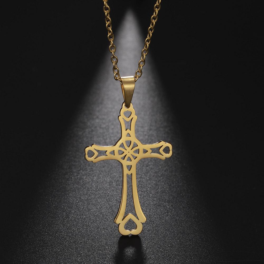 Cazador Trendy Religious Jesus Cross Pendant Necklace Gold Color Stainless Steel Chain Necklaces For Unisex Hollow Jewelry Gift