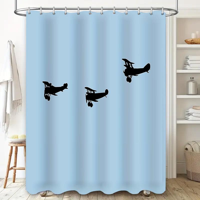 Vintage Airplane Shower Curtain Rustic Farmhouse Bathroom Decor Bluebird Aviation Travel Theme Washable Fabric Backdrop