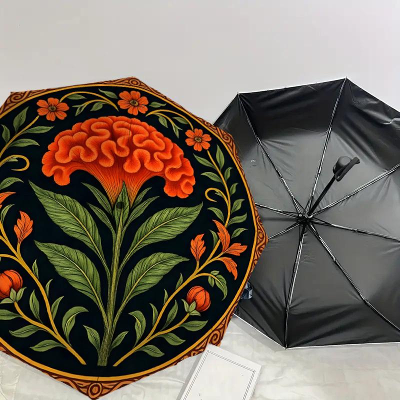 1pc Brain Flower Ornament Umbrella with Plastic Handle,Suitable for All Seasons Home Travel Outdoor UmbrellaDD1330