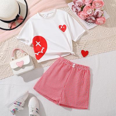 Mädchen Mode Set 2025 Sommer Kinder Freizeit Herz-bedrucktes Kurzarm-T-Shirt und Shorts Zweiteiliges Set