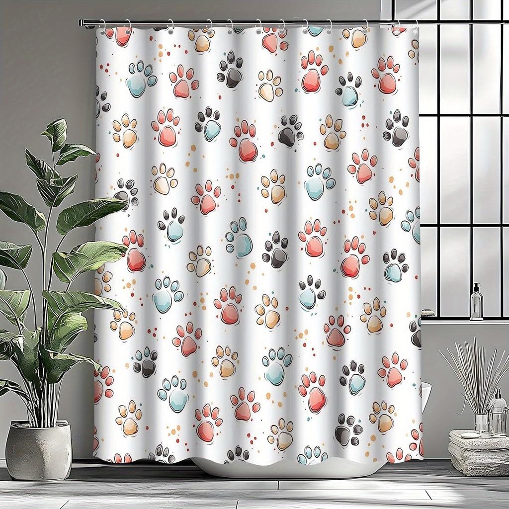 Colorful Animal Paw Print Shower Curtain - Waterproof Polyester, Abstract Design, Perfect For Pet Lovers, Bath Decor