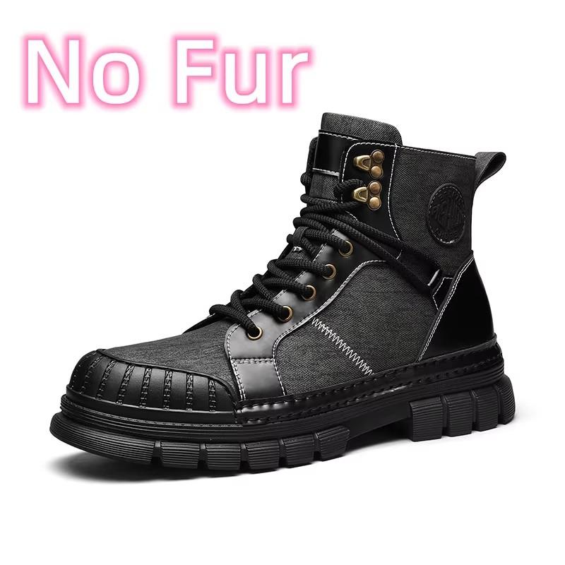 Fashion Fashion Motocross Ankle Boots for Men Winter Boots Lace-Up Botas Men's Leather High Top Outdoor Shoes Men's Plush Snow Boots
