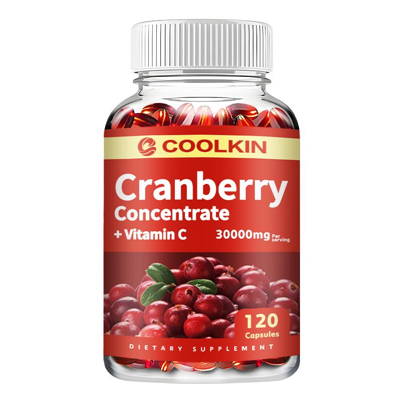 

High-purity cranberry softgels, containing vitamin C complex, with a content of 30,000 mg, suitable for adults. 120
