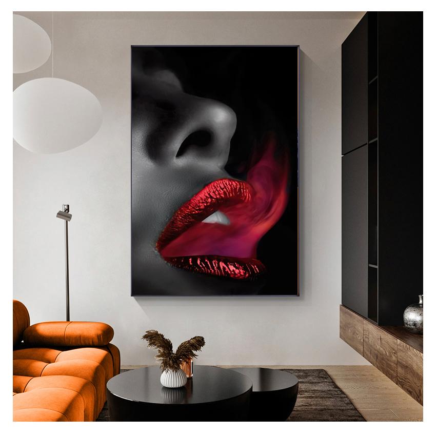 Malerei Frauenporträt Skandinavien Poster und Drucke Wandkunst Bilder Für Wohnzimmer Sofa Schwarz Weiß Lippe Cuadros Leinwand