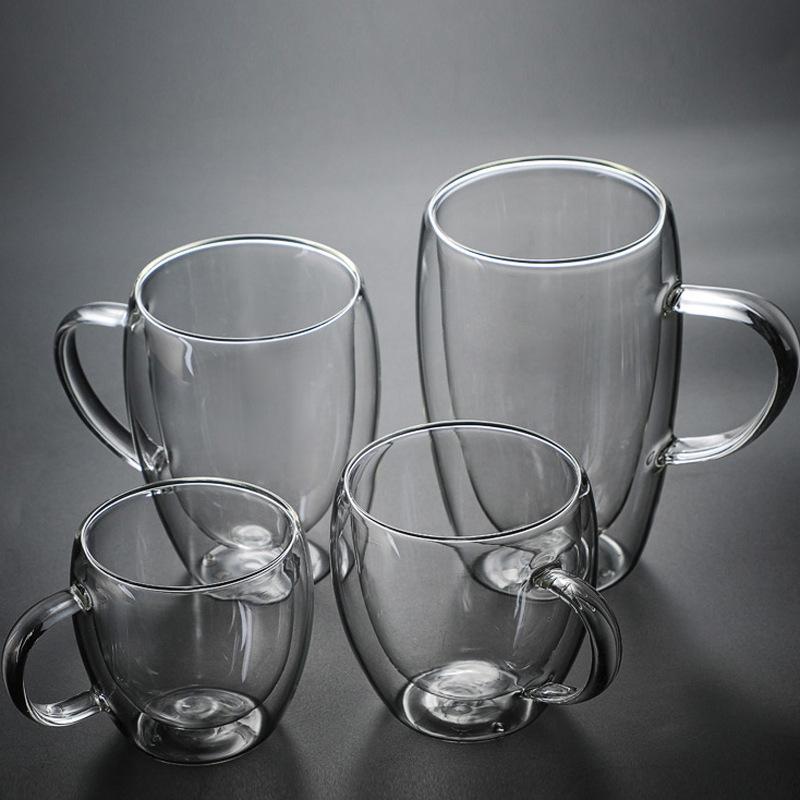 Double Wall Glass Coffee Mugs Milk Mug with Handle Cappuccino Latte Hot Drink Classic Coffee Glass Set Heat Cold Resistant Glass