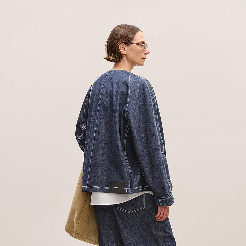 LESS 2026 Spring Collarless Loose Fit Denim Jacket