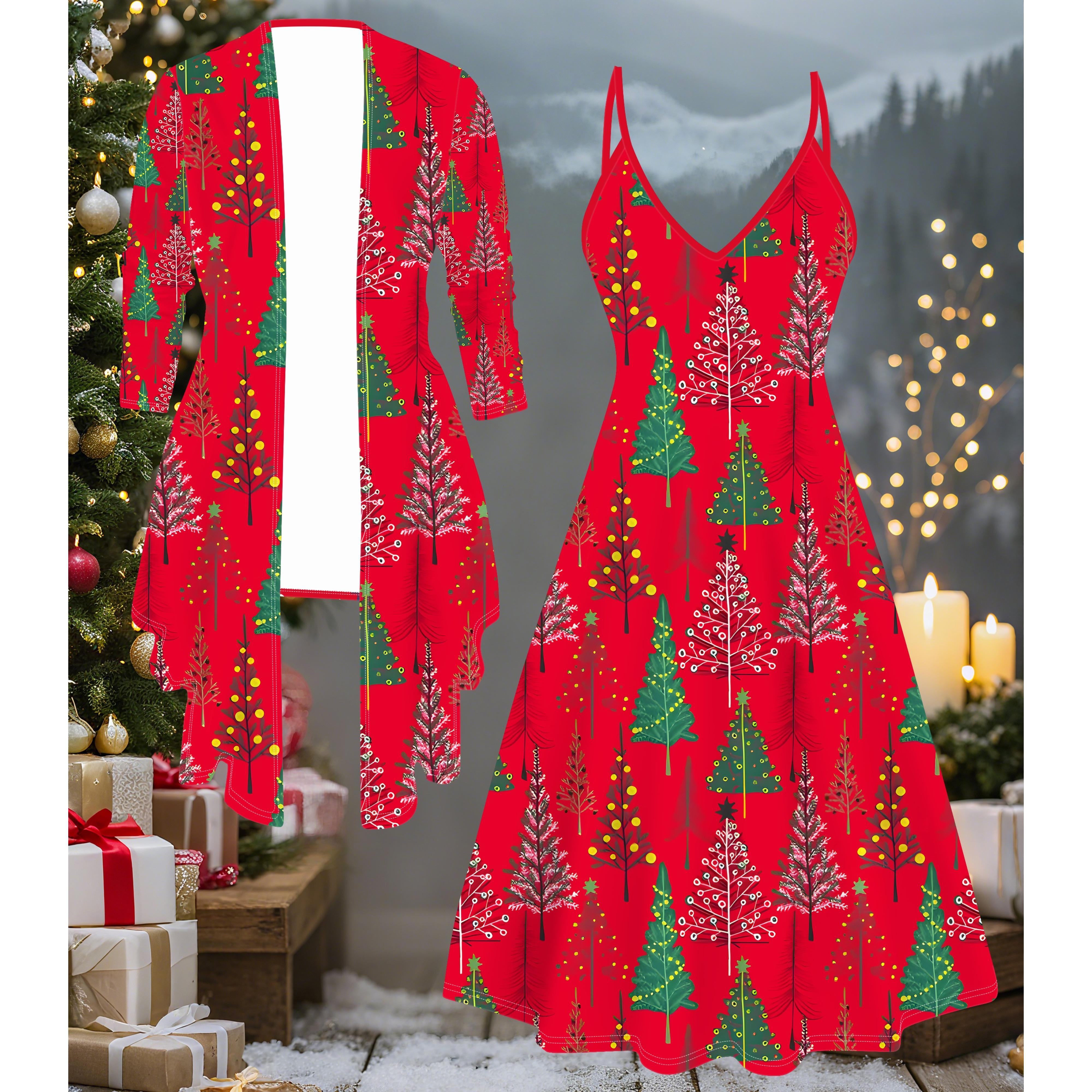 

3D Рождественский Принтованный Набор Платье Пальто на День Святого Валентина, Эксцентричный Классический Тотем Модный Принт, подходит для Различных Сцен Модных Стилей XXL зелёный