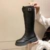 Mode Damen Kampfstiefel Weibliche Hohe Plateau Gothic Schuhe Schwarze Lederstiefel Schnürstiefel Damen Kniehohe Stiefel