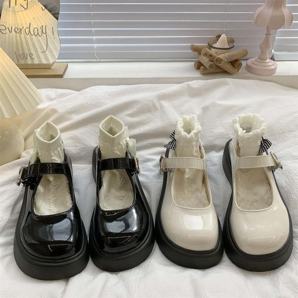 Simple Lolita Shoes Platform Heels Mary Jane Shoes Black Platform Shoes Student College Sweet Medium Heel Women's Single Shoes