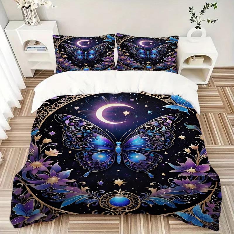 3pcs Celestial Butterfly Print Duvet Cover Set, Cover For Bedroom Guest Room (1 Duvet Cover + 2 Pillowcase, Without Quilt),  Yy250922228
