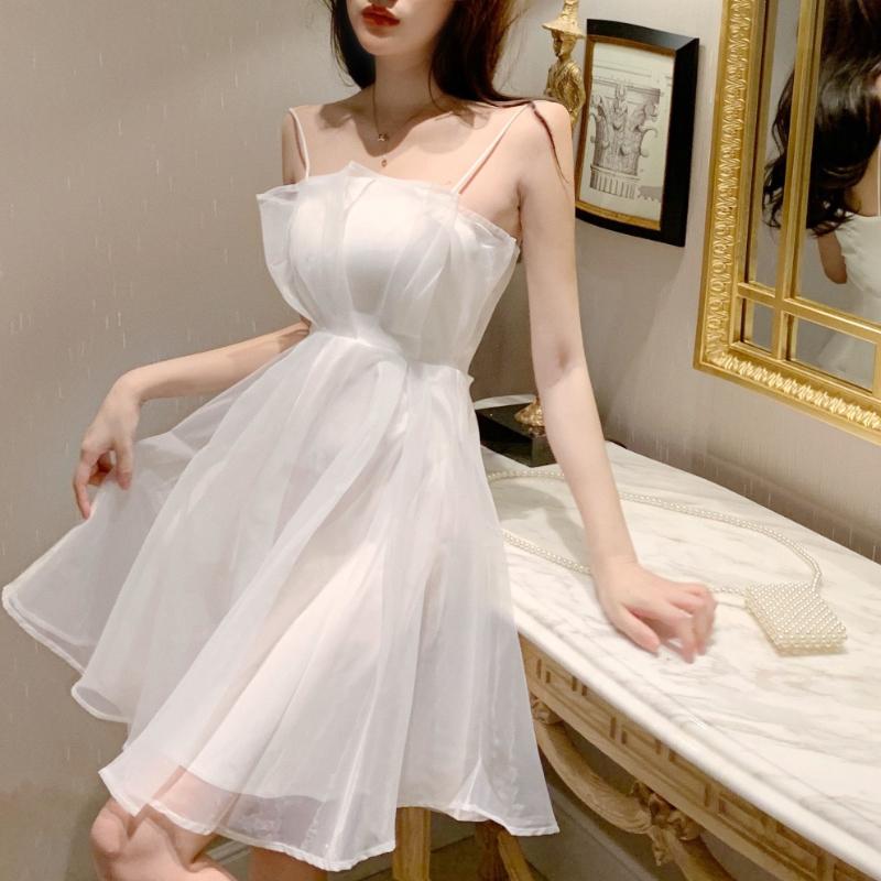 

Sweet and Super Fairy Mesh Dress Women s Sleeveless Ruffle Mesh Camisole Dress High Waist A Line Short Mini Skirt Suitable for Parties Vacations S