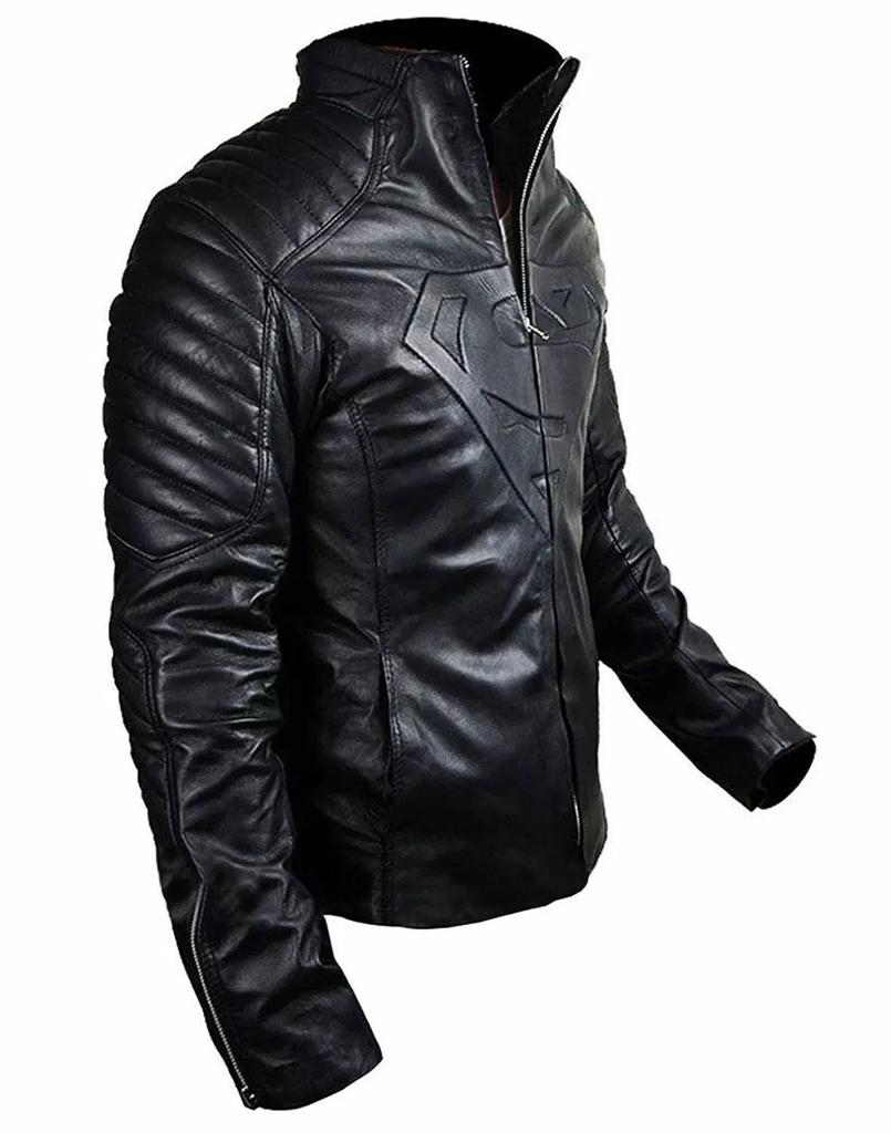 Biker Superman Jacket Men's Black Genuine Lambskin Leather Handmade Motorcycle