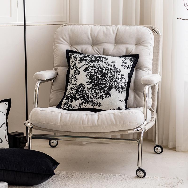 Contemporary Black & White Chenille Jacquard Pillow: French Luxury Home & Bedroom Decor