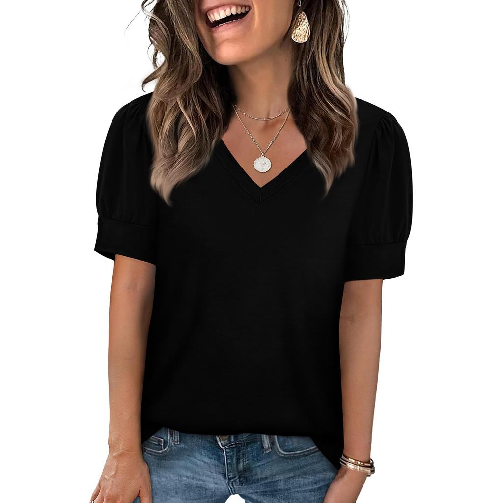 Women's Fashion Casual V- Neck Short Sleeve Color Shirt Women's Up Tops