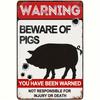 Metal Wall Art Pig Caution Sign Vintage Bar Decor