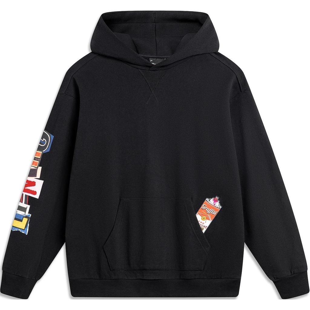 Li-Ning Extreme Sports Series Printed Hooded Comfortable Loose Sweatshirt Men sweatshirt Black AWDU139-3