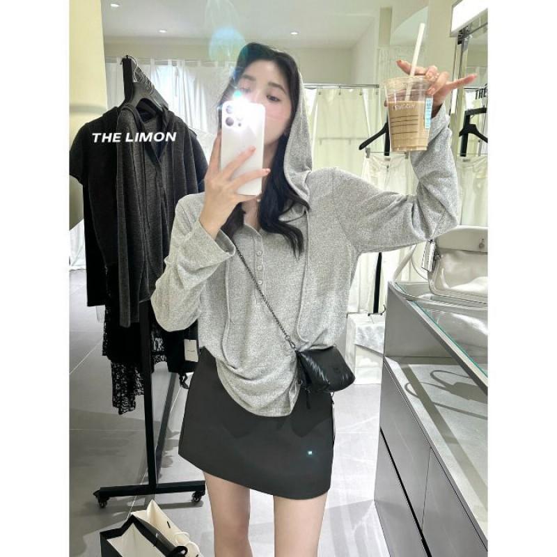 Womens Loose Fitting Hooded T Shirt Long Sleeve Fall Top Casual Style