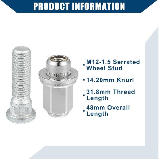 No.90942-02049/90942-01058 M12-1.5 Wheel Stud Bolts for Lexus for Toyota for Scion/Front Rear Left Right Wheel Lug Stud/Alloy Steel 14.20mm Knurl