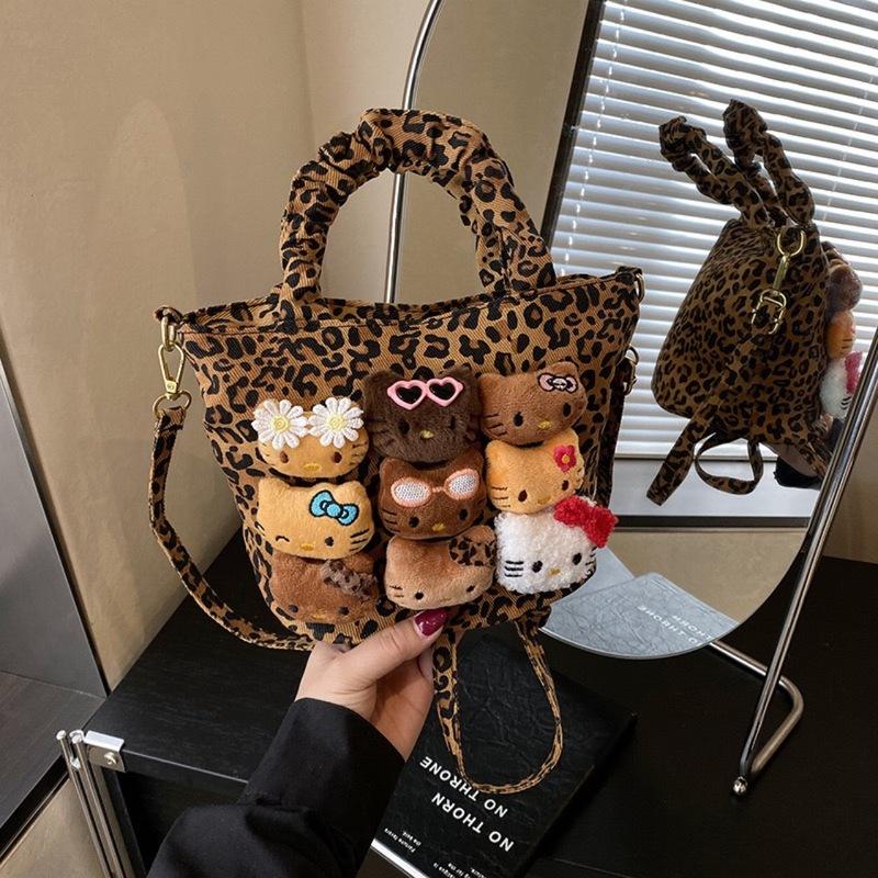 New Kt Cat Doll Handheld Canvas Bag For Women Fashion With Kitty Cartoon Cute Large Capacity Portable Pattern Crossbody Gift Kid Friendly Entertaining