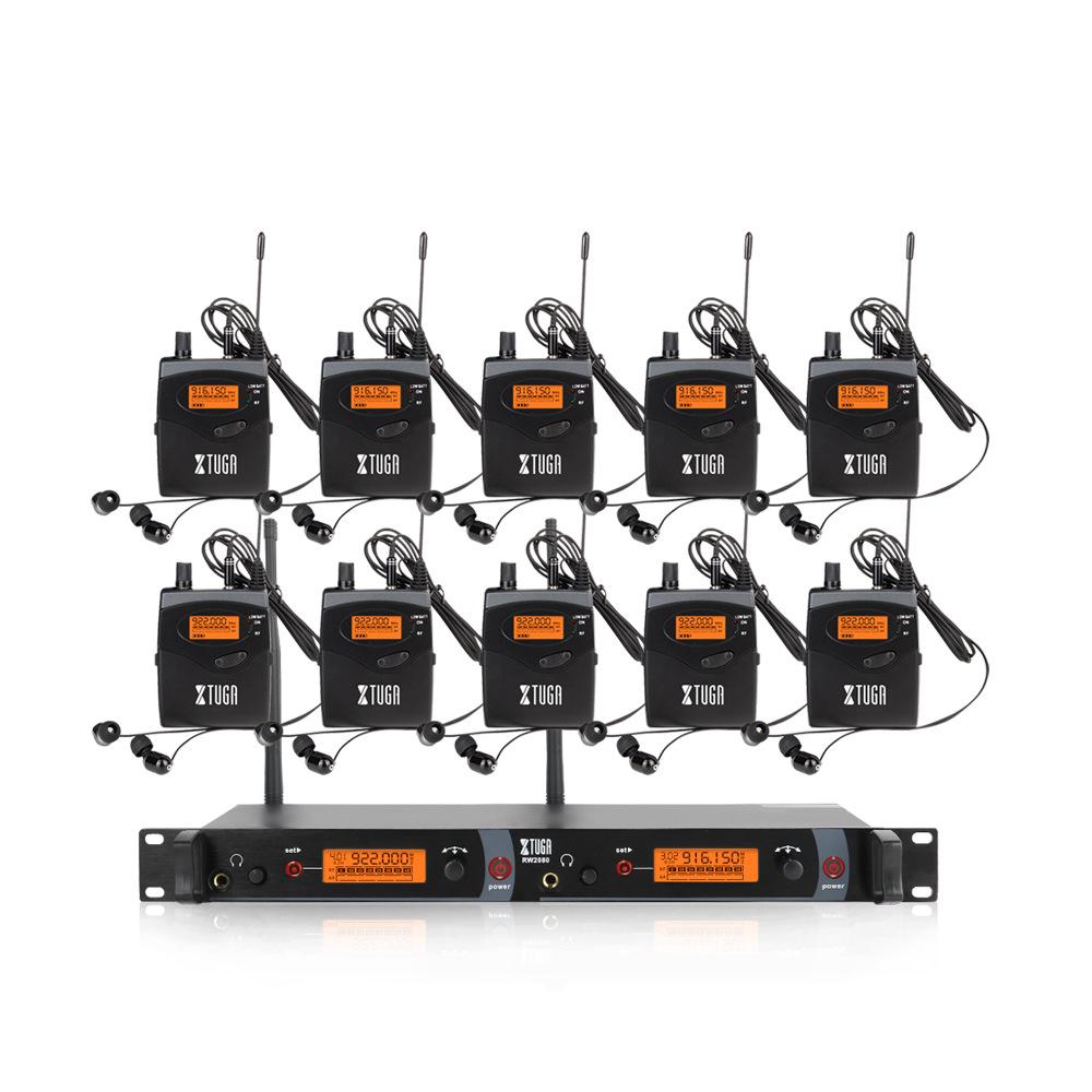 XTUGA RW2080 UHF Dual-Channel Wireless In-Ear Monitor System with Rackmount 2U Transmitter for Stage and Recording
