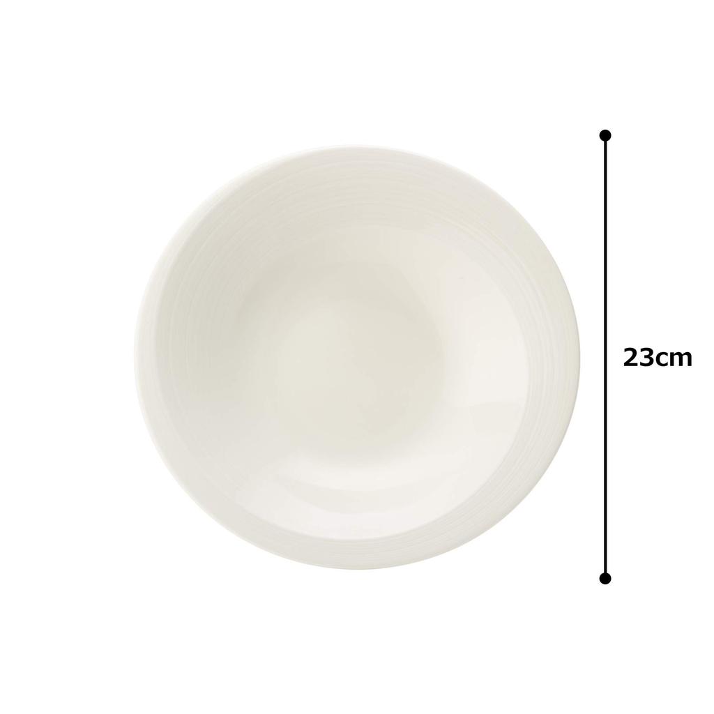 NARUMI Esprit Plate, 23cm, White, Simple and Stylish, Relief Design, Deep Soup Plate, Microwave and Dishwasher Safe, Made in Japan, 50180-5304