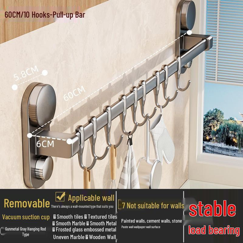 Suction Cup Wall-Mounted Kitchen Hook: Multifunctional Knife Holder & No-Drill Hanging Rack for Pots, Spoons, and Spatulas
