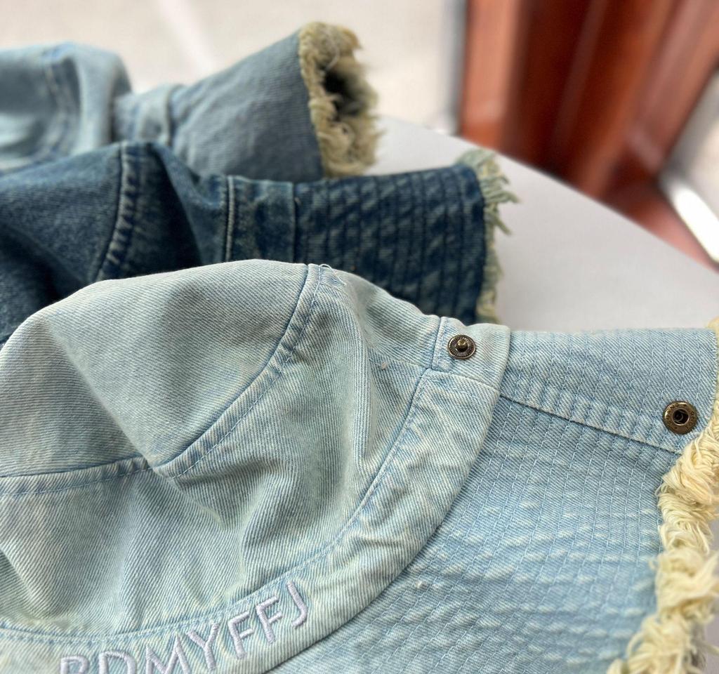 Cappello a Secchiello da Donna in Denim Lavato Cappello da Pescatore Casual Protezione Solare da Esterno Bob Femme Lettere Ricamate Cappello a Secchiello Pieghevole Nuovo