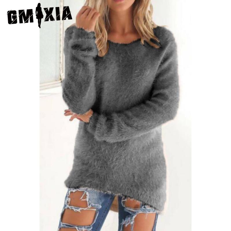 GMXIA Women's Fashion Casual Solid Color Print Autumn Winter Long Sleeve O-Neck Loose Sweaters