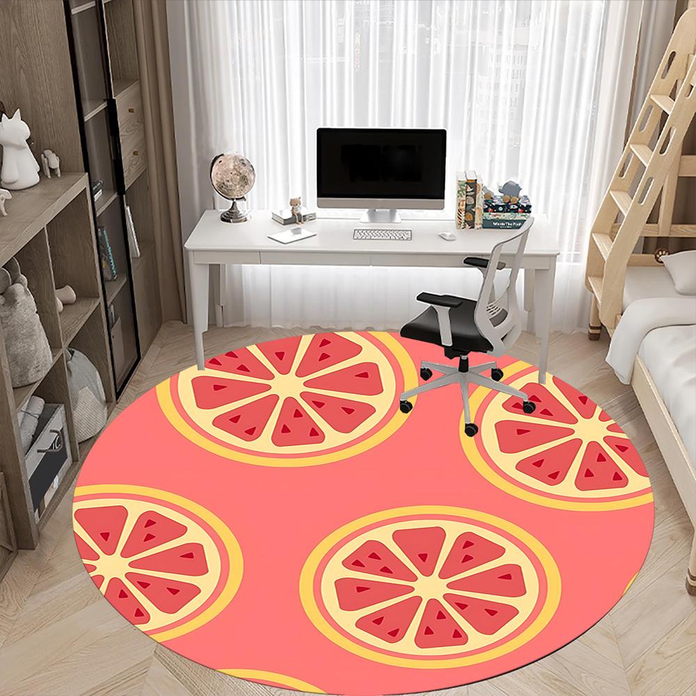 1pc Grapefruit Pattern Office Round Rug, Carpet for Office, Gaming, Lightweight Round Floor Mat yy260205074