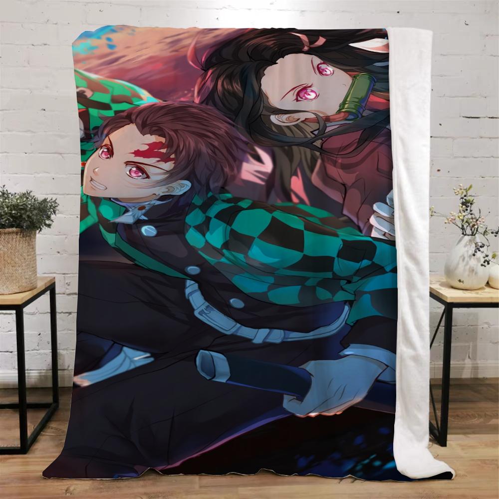 Demon Slayer Funny Blanket Bed Custom Blankets & Throw Microfiber Bedding Home and Decoration Beach Towel Knitted Plaid Knee Nap
