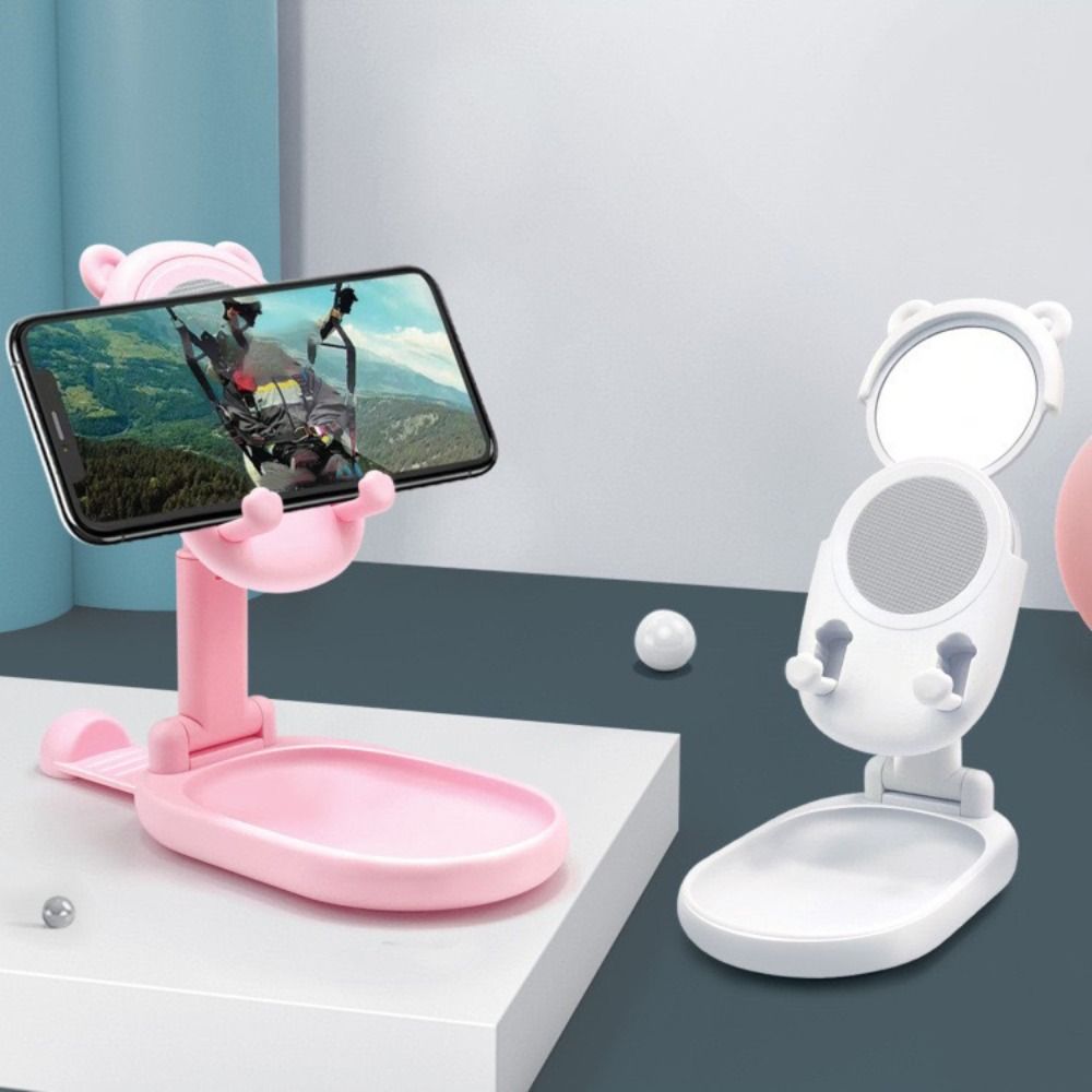 

Adjustable Desk Phone Holder With Makeup Mirror Cell Phone Bracket Desktop Ornaments