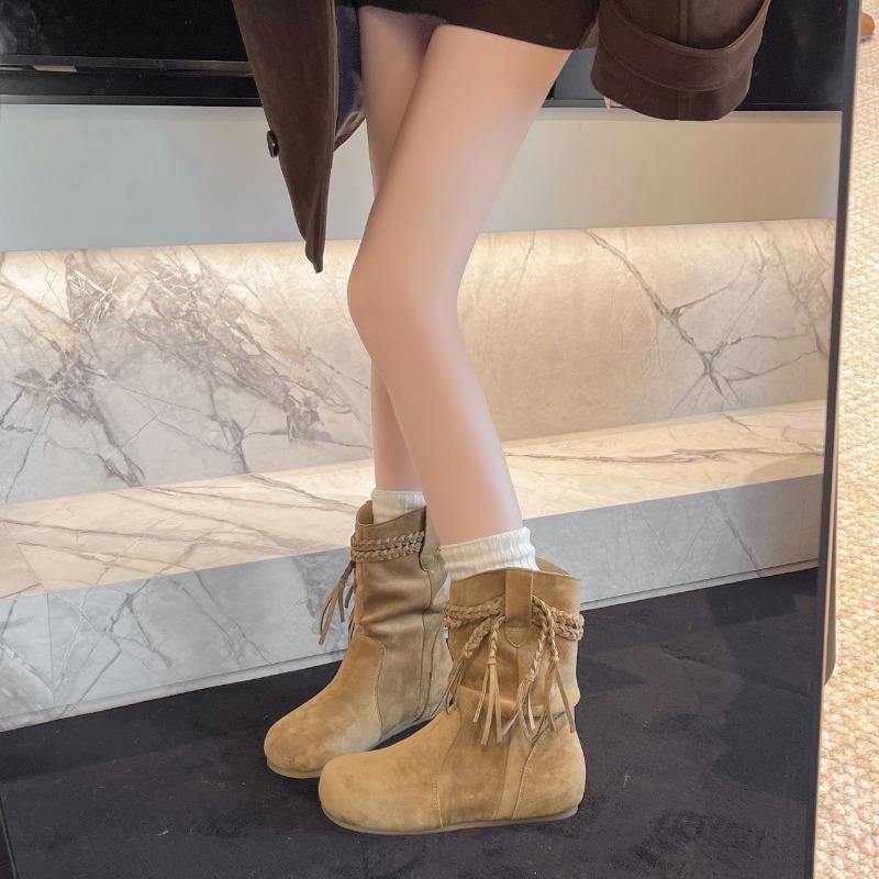 Comfortable inner height-increasing short boots women's spring and autumn new retro sleeve loose stacking boots western cowboy boots