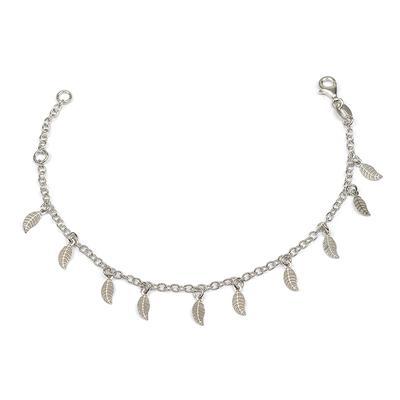 [R3742] - Silbernes 'Blätter'-Armband (Rhodium) - 7x4mm