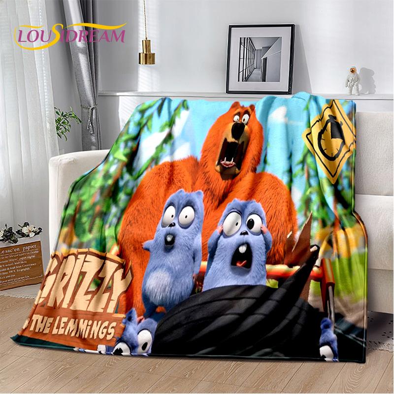 Cartoon 3D Grizzy und die Lemminge Decke, Weiche Überwurfdecke für Zuhause Schlafzimmer Bett Sofa Picknick Reise Büro Abdeckung Decke Kinder